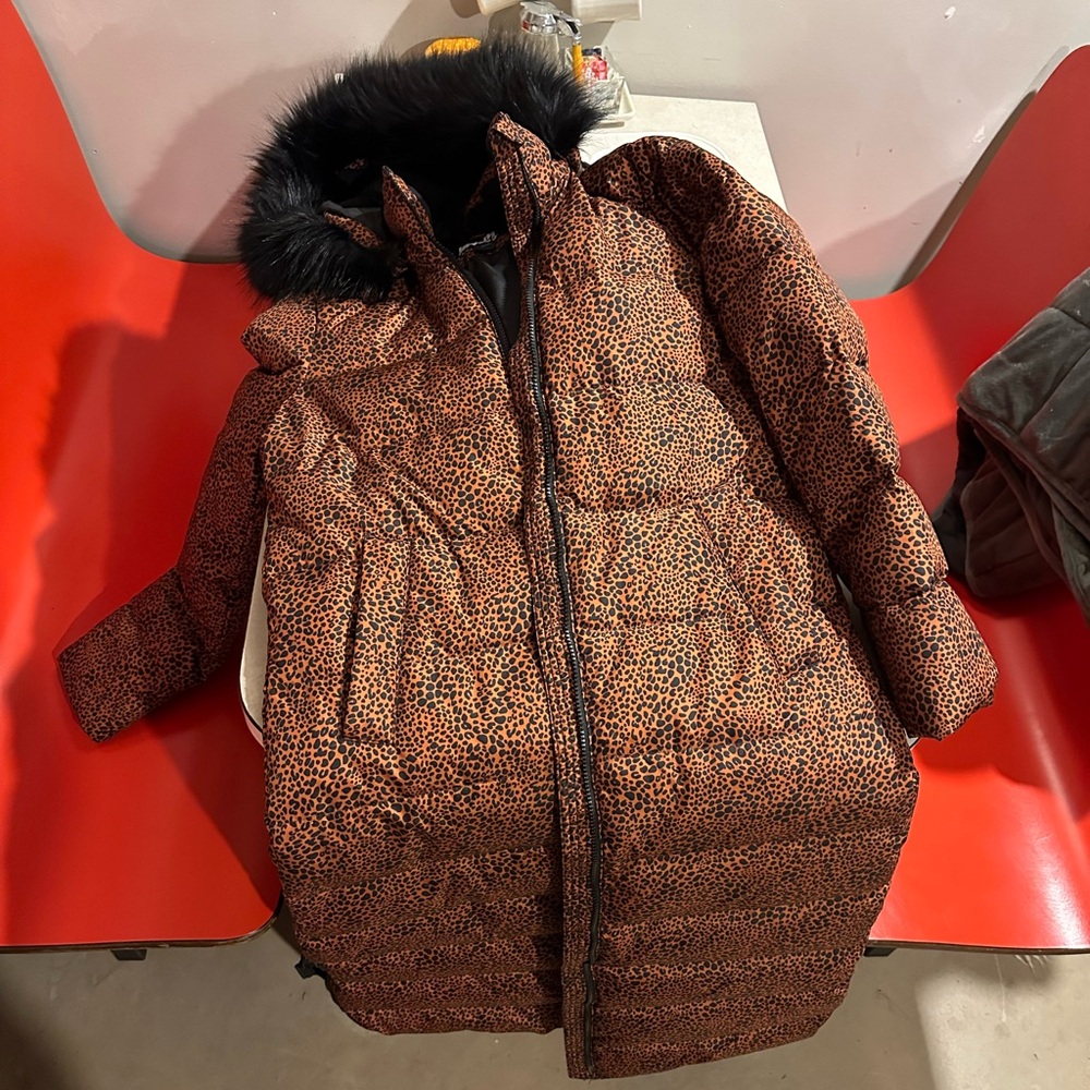 Lands' End Women's Winter Maxi Long Down Coat with Hood in Leopard